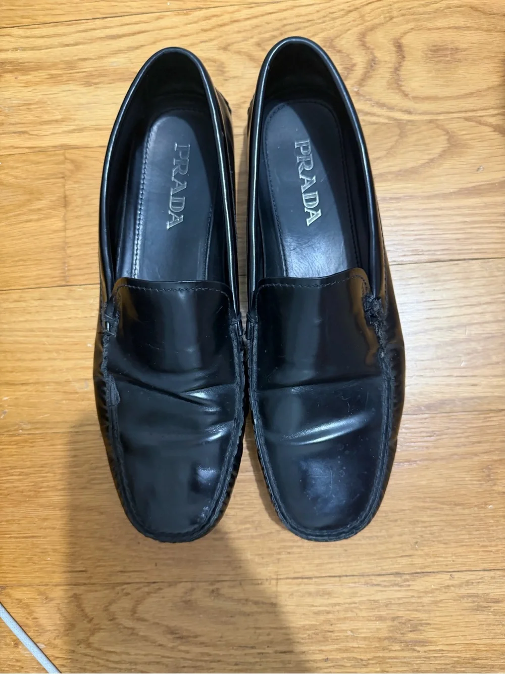 Prada Black Leather Slip-On Loafers